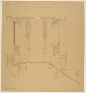 217153 Doorsnede van de Michaelskapel op de tussenverdieping van het beneden-vierkant van de Domtoren te Utrecht, van ...